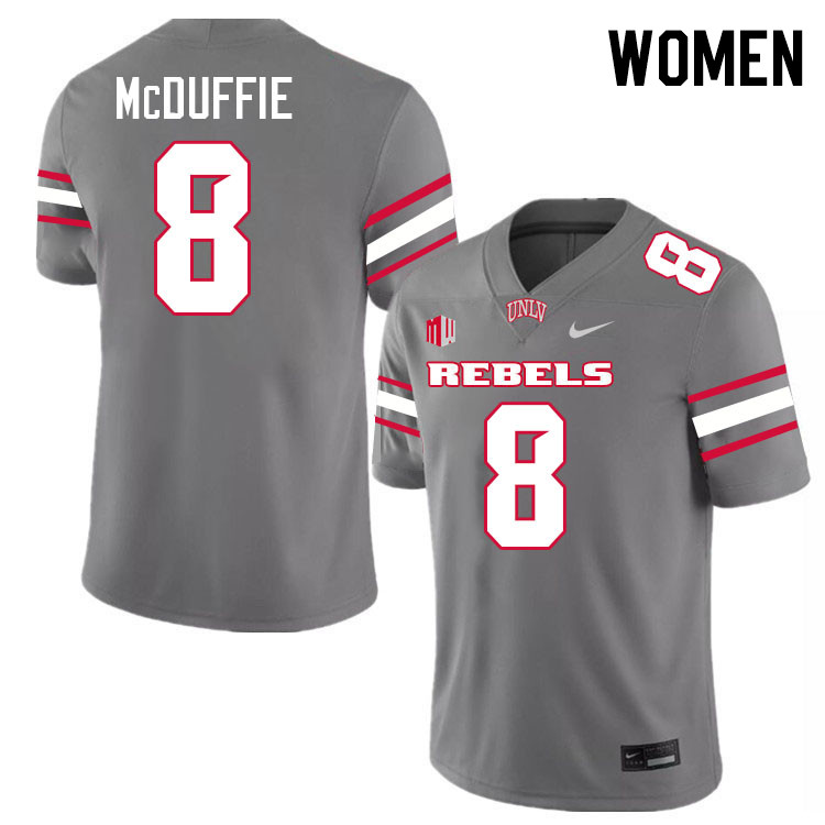 Women #8 Marsel McDuffie UNLV Rebels College Football Jerseys Stitched-Grey